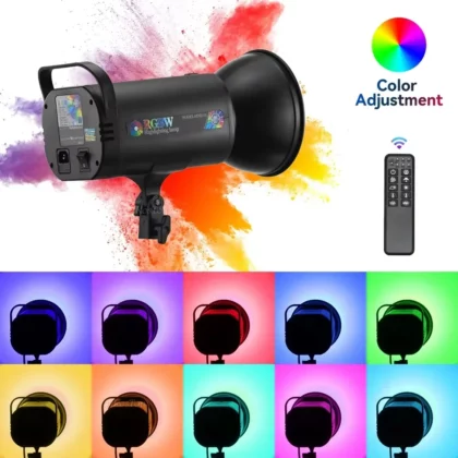 Lampe LED Studio RGBW MM8518 500W avec monture Bowens et température de couleur réglable de 1700K à 12000K pour la photographie et la vidéo.